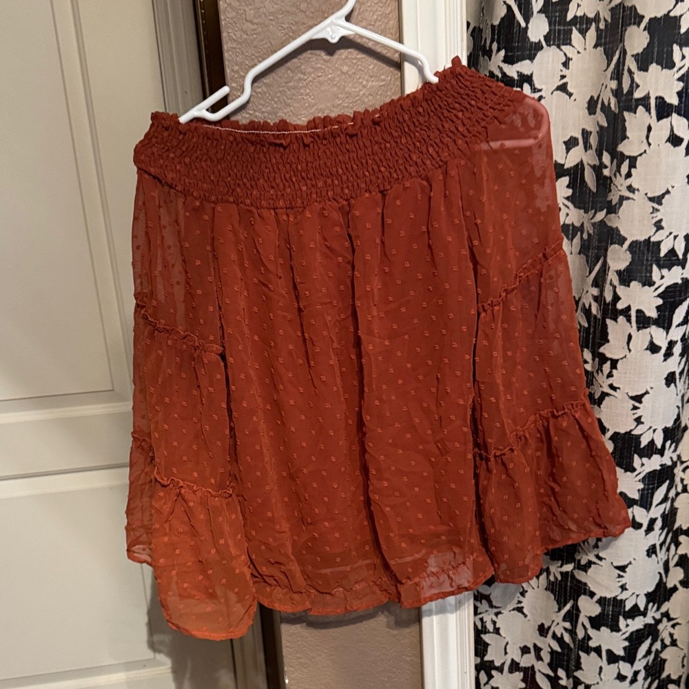 Elegant Rust Off-Shoulder Blouse